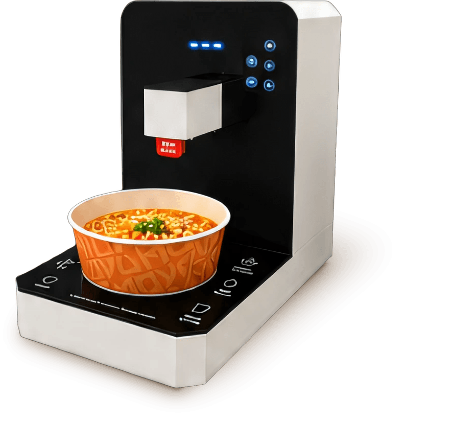 The SIPZ Noodle Station hot water dispenser with a noodle bowl under the spout.